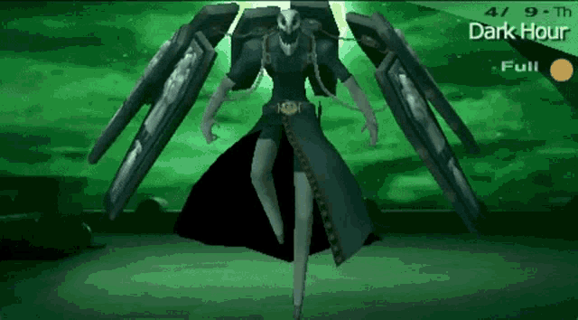 a screenshot of a video game shows a character in the dark hour