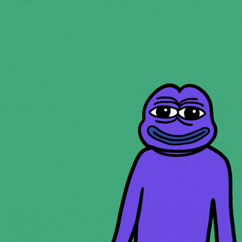 a purple cartoon character is flexing his muscles against a green background