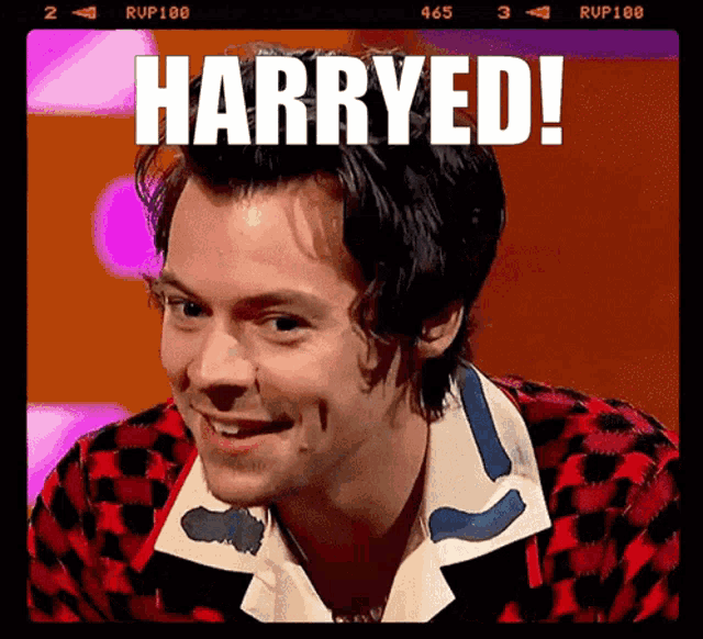a picture of harry styles with the words harryed