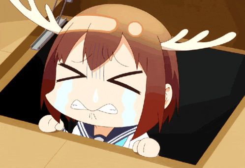 a cartoon of a girl with antlers on her head is crying