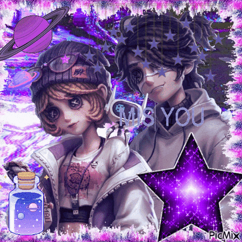 a girl and a boy are standing next to each other and the words miss you are on the bottom