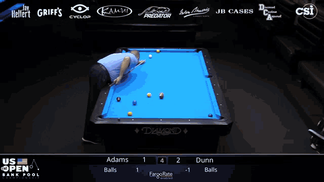 a pool table sponsored by diamond and csi