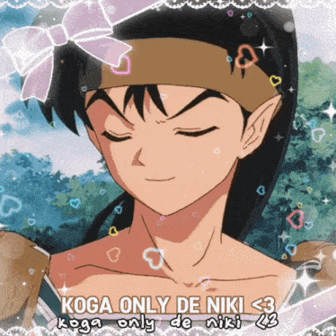 a picture of a boy with a bow on his head and the words koga only de niki < 3