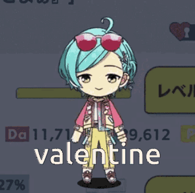 a cartoon character holding an ice cream cone with the word valentine written on it
