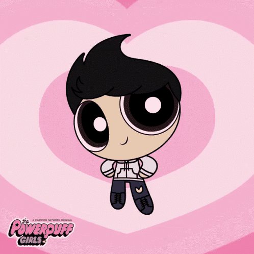 a cartoon character from the powerpuff girls on a pink heart background