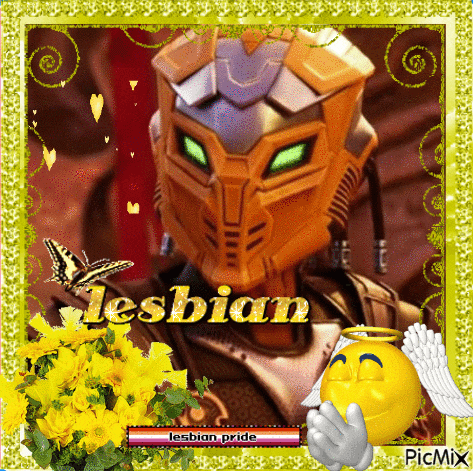 a picture of a robot with the word lesbian in the corner