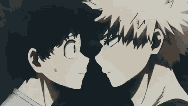 a couple of anime characters touching their faces