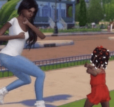 a woman is running towards a little girl in a red dress .