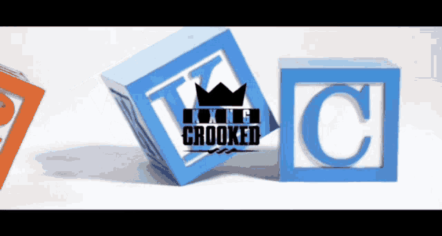 a king crooked logo that is on a blue block