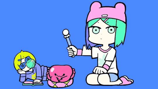 a cartoon of a girl holding a microphone next to another girl