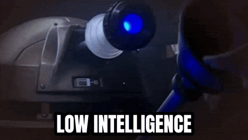 a robot with the word low intelligence on it