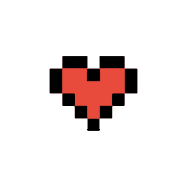 a pixel art of a red heart with black squares .