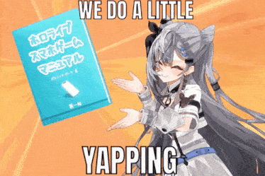 a picture of a girl with a book that says we do a little yapping on it