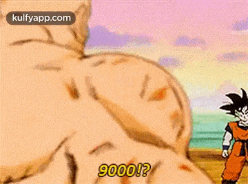 a cartoon of a man with a huge arm and the words `` 9000 ? '' .