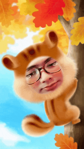 a cartoon of a squirrel with a man 's face and glasses