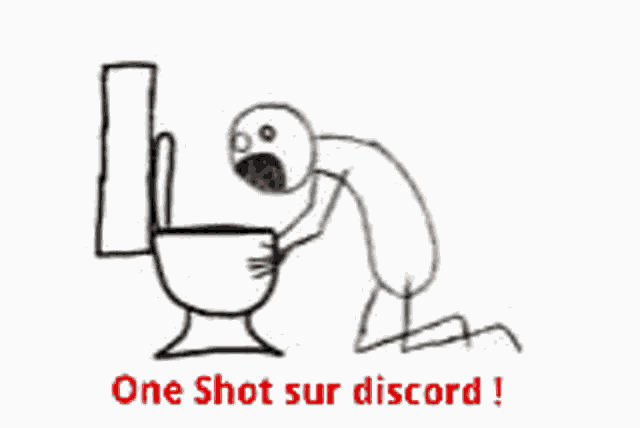 a black and white drawing of a person using a toilet with the words one shot sur discord below it