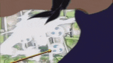 a drawing of a person with a sword in their hand and a blurred background