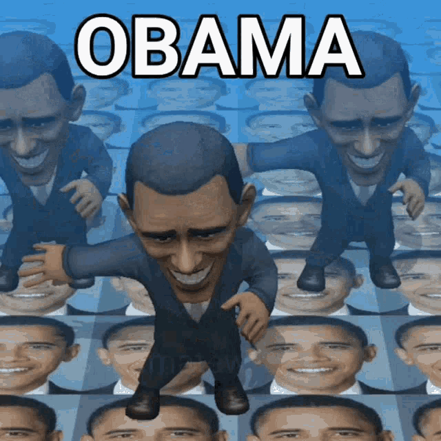 a cartoon of obama is surrounded by many other obama cartoons