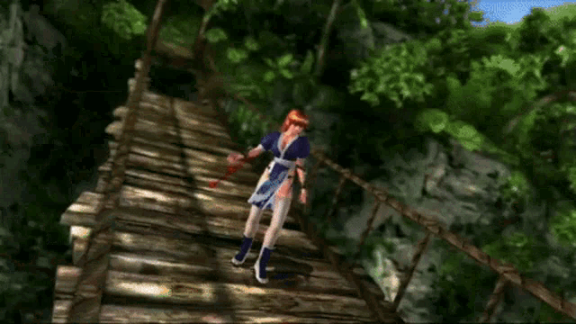 a video game screen shows a woman on a bridge and the words winner