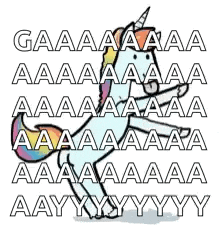 a unicorn with a rainbow mane and tail is standing in front of a bunch of text .