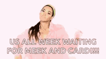 a woman in a bathtub with the words `` us all week waiting for meek and cardi !!! ''