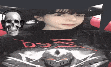 a young girl wearing a black shirt that says ' b9x ' on it