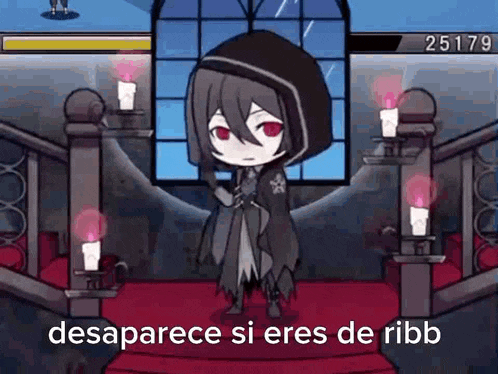a cartoon character is standing on a red carpet in front of a window with candles .