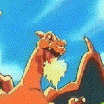 a close up of a cartoon dragon with its mouth open and a flower in its mouth .