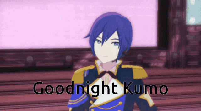 a cartoon character says goodnight kumo in front of a pink wall