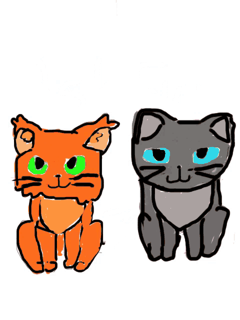 a drawing of two cats sitting under two hearts