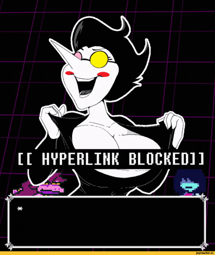 a cartoon of a woman with huge breasts and the words hyperlink blocked