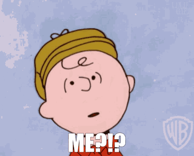 a cartoon character with a yellow hat is smiling and says me ? ! ?