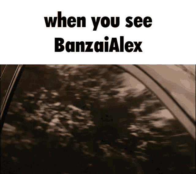 a picture of a car with the words " when you see banzai alex "
