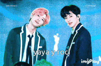 a couple of men standing next to each other with the words yaya y rocj written on the bottom