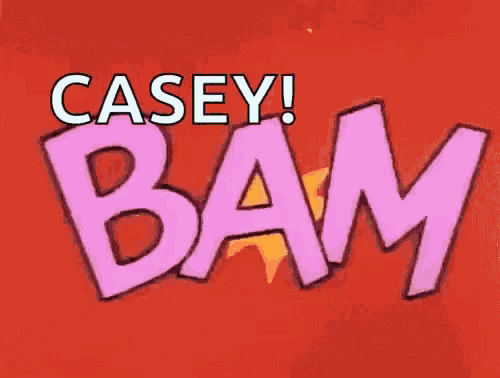 a cartoon drawing of the word casey pow