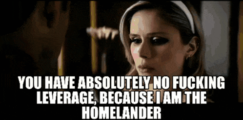 a woman with a headband on her head says you have absolutely no fucking leverage