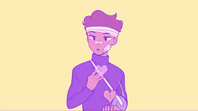 a person with a bandage on their face is holding two hearts in their hands