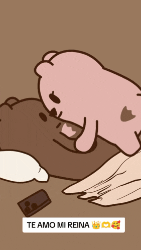 a cartoon of two bears laying next to each other with the words " te amo mi reina " on the bottom