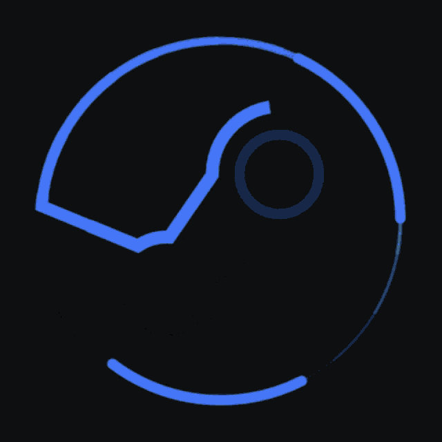 a blue steam logo on a dark background
