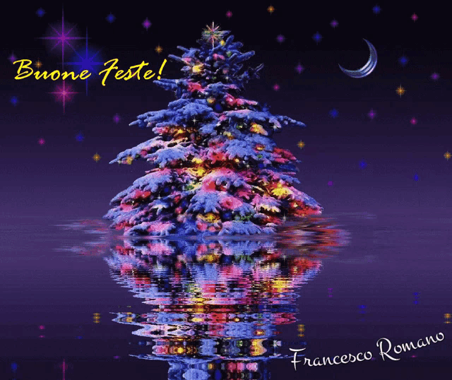 a picture of a christmas tree with the words buone feste written on it