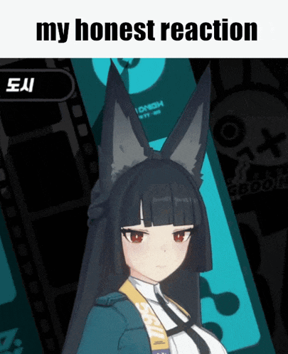a picture of a girl with a wolf ear and the words my honest reaction