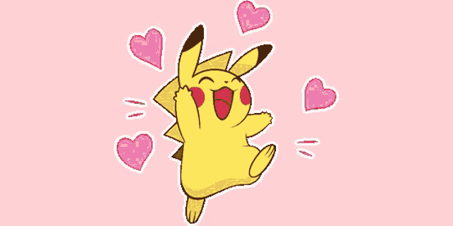 pikachu is surrounded by pink hearts on a pink background
