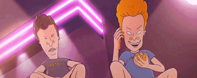 two beavis and butthead cartoon characters are sitting next to each other