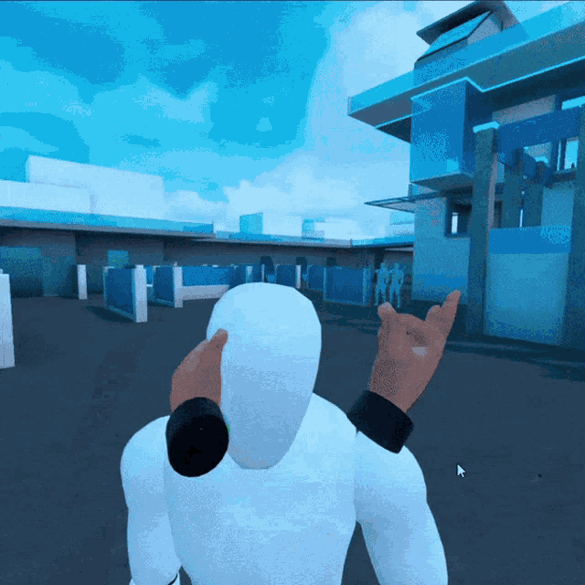 a screenshot of a video game shows a person giving a rock on sign