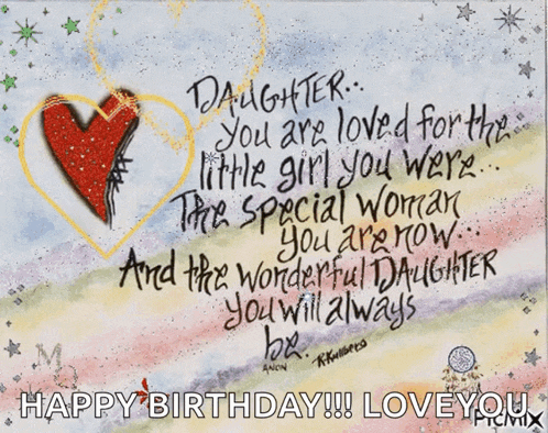a birthday card for a daughter with a red heart on it