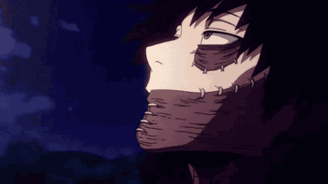 a close up of a person 's face with a scarf around their mouth .
