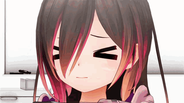 a close up of a girl 's face with a smirk