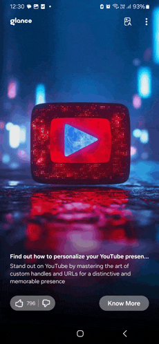 a phone screen shows a youtube logo and says " find out how to personalize your youtube presen "