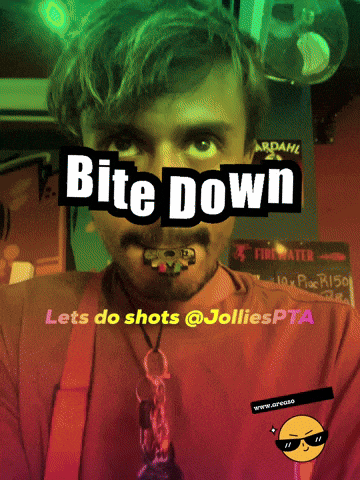 a picture of a man with the words bite down written on it