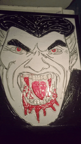 a drawing of a vampire with blood dripping from his teeth
